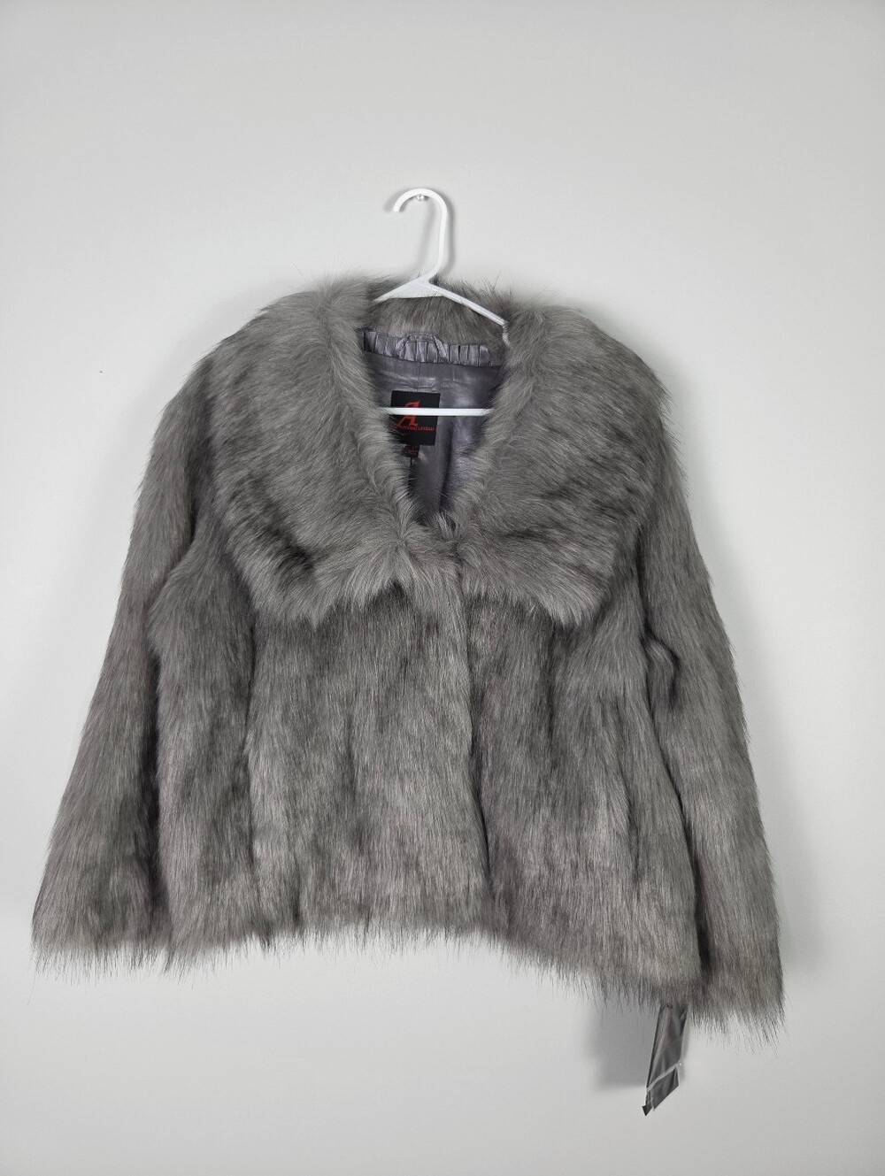 Adrienne Landau Gray Cropped Faux Fur Jacket